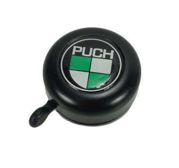 Klingel schwarz mit Logo aufgeklebt
