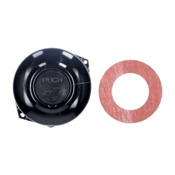 Polraddeckel schwarz mit schwarzem Gummilogo